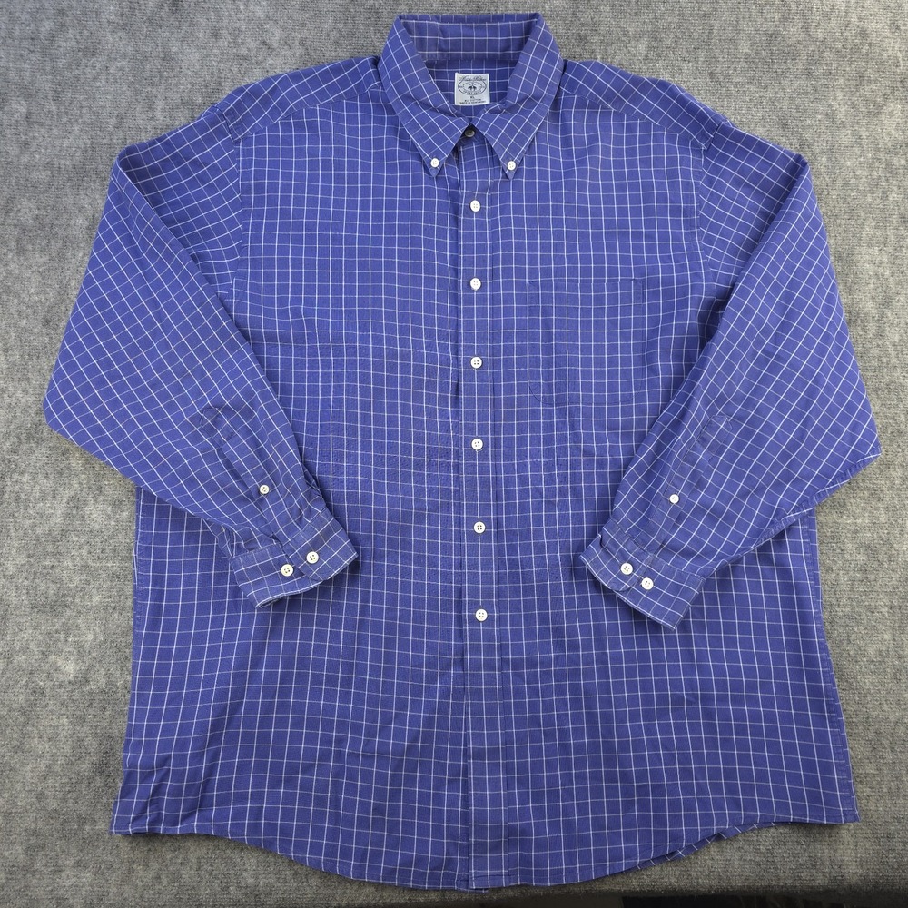 Brooks Brothers Sport Shirt XL Blue Check Long Sleeve‎ Button Down Pocket Cotton